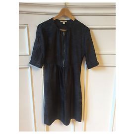 Vestido midi de seda preto e cinza Burberry Preto