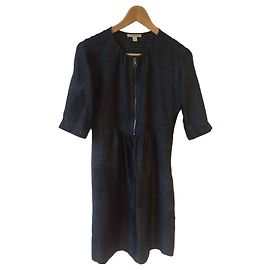 Vestido midi de seda negro y gris Burberry Negro