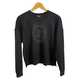 Camisola Chanel Uniform de lã e algodão preta com logo CC dourado M Preto