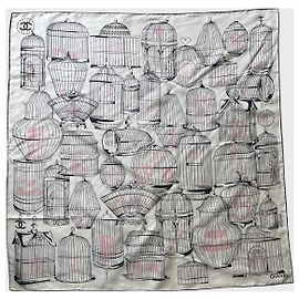 Foulard Chanel Cages d'oiseaux Blanc