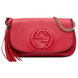 Borsa a tracolla Gucci Soho Chain Flap Medium in pelle di vitello rossa Rosso