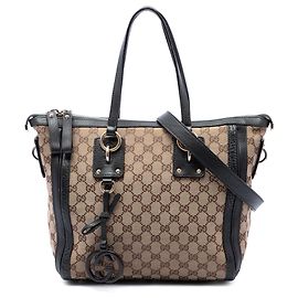 Bolsa Satchel Gucci Medium GG Canvas com pingente, Bege Bege