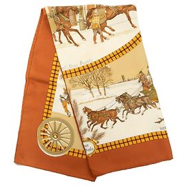 Foulard in seta Hermès L Hiver en Poste 90 Bianco Bianco
