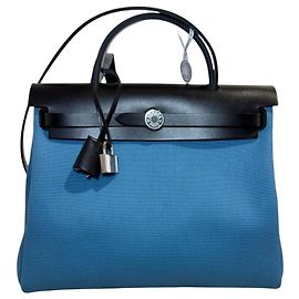 Borsa Hermès Herbag 31 Blu in Pelle Blu