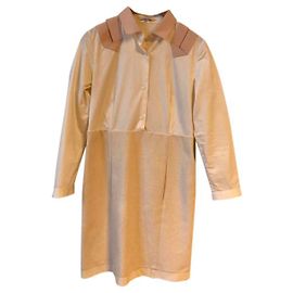Carven Midi Kleid aus Baumwolle Beige Ecru Weiß Beige