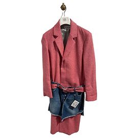 Loewe Pink Herringbone Wool Coat with Denim Yoke Pink