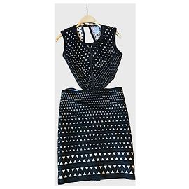 Herve Leger Bandage Kleid Schwarz Beige Muster Größe M Schwarz