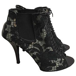 Botas Givenchy de renda preta com atacadores Tamanho 38 Preto