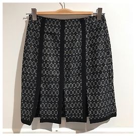 Gonna Etro in Lana con Pieghe Nera e Blu Navy Nero