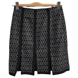 Saia Etro de Lã com Pregas Preta e Azul Marinho Preto