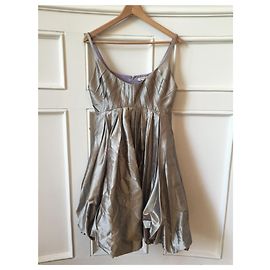 Zac Posen Silver Silk Short Ball Dress Silvery