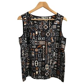Hermès Black Silk Anchor Chain Motif Tank Top Size 40 Black