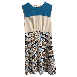 Robe mi-longue Etro en laine bleu crème et noir Multicolore