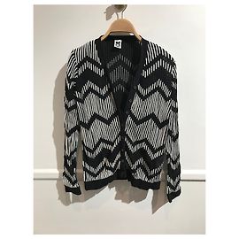 Cardigã Missoni Preto e Branco Padrão Zigzag Algodão Preto