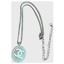 Chanel CC lange Halskette silberfarben Metallisch