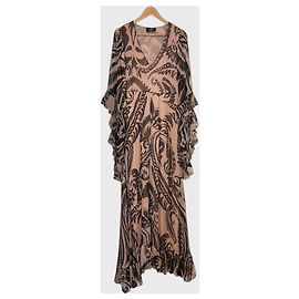 Vestido largo de seda rosa Etro con estampados marrones Rosa