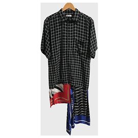 Balenciaga Hemdkleid schwarz weiß kariert Viskose Schwarz