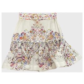 Zimmermann Rock aus Ecru-Leinen mit Blumenprint Beige
