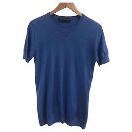 Versace Blue Cashmere and Silk Short Sleeve Sweater Blue