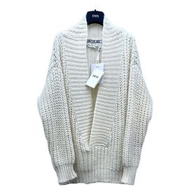 Pull Dior en laine blanc col en V maille épaisse Multicolore