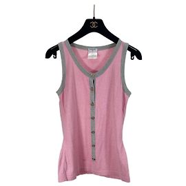 Top Camisola Chanel Rosa de Algodón con Botones Dorados Multicolor