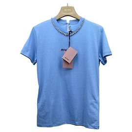 Top Miu Miu en coton bleu avec strass XS Multicolore