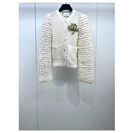 Malha Gucci de lã branca com detalhe de margarida Multicor