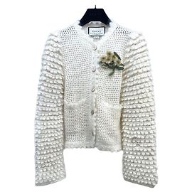 Gucci White Wool Knitwear with Daisy Brooch Multiple colors