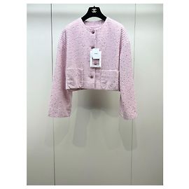 Veste Chanel 24C en Tweed Rose à Rayures Pailletées Taille 40 Multicolore