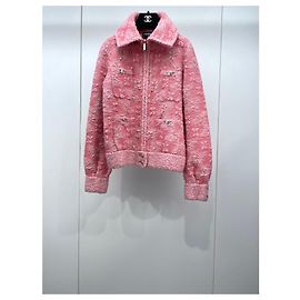 Chaqueta Chanel de tweed rosa con patrón jacquard talla 34 Multicolor