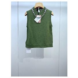 Colete de malha Miu Miu de lã com pérolas e strass Multicor