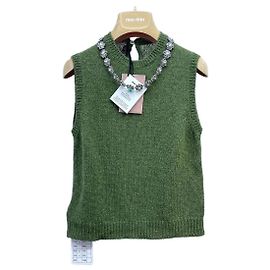 Gilet in maglia Miu Miu in lana con perle e strass Multicolore