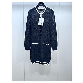 Chanel 24P Baumwollkleid Schwarz Color-Block Größe 36 Mehrfarben