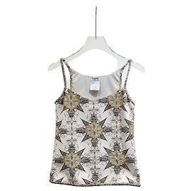 Chanel Camisole Top Goldene Schneeflocken Print Polyester 34 Mehrfarben