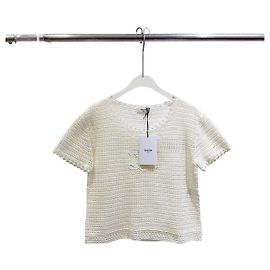 Top de punto crochet blanco de algodón Céline Multicolor
