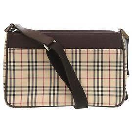 Borsa a tracolla in pelle Burberry Nova Check Marrone Beige