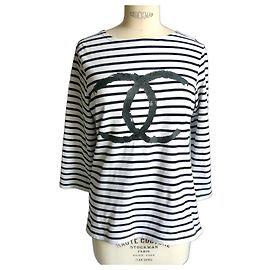 Chanel Top Marinière a Righe Bianco e Nero Monogramma TM Nero Bianco