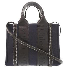Chloé Woody Small Tote Bag Black Navy blue