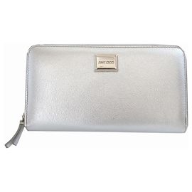 Cartera larga redonda con cremallera Malou de piel plateada Jimmy Choo Plata