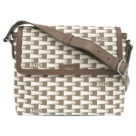 Bolsa de Ombro em Couro Bally Pennant Cross Marrom Branco