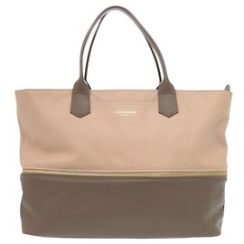Saco Tote de Couro 2 vias Longchamp Marrom Bege
