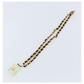Colar de corrente longa em metal Chanel CC com pingente de frasco de perfume, couro, cristais e pérolas artificiais Dourado