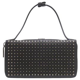 Christian Louboutin Round Zip Studded Wallet Black Red