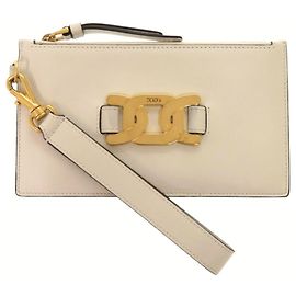 Tod's Chain Motif Flat Pouch Handbag Cream