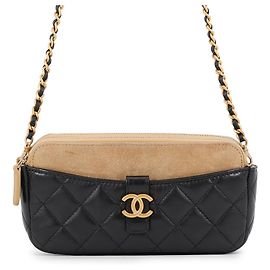 Sac à épaule à chaîne Chanel Matelassé Noir Beige