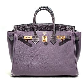 Hermès Birkin 25 em couro Togo com detalhes em crocodilo Roxo