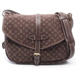 Bolso de hombro Louis Vuitton Saumur Monogram Mini Lin Ebene Castaño