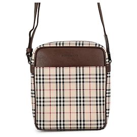 Sac à épaule Burberry Nova Check en toile et cuir Noir Rouge Beige