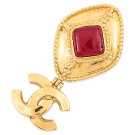 Broche Chanel Dourada e Vermelha Vermelho Dourado