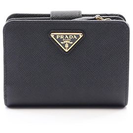 Portafoglio bi-fold Prada Saffiano Triangolo Nero